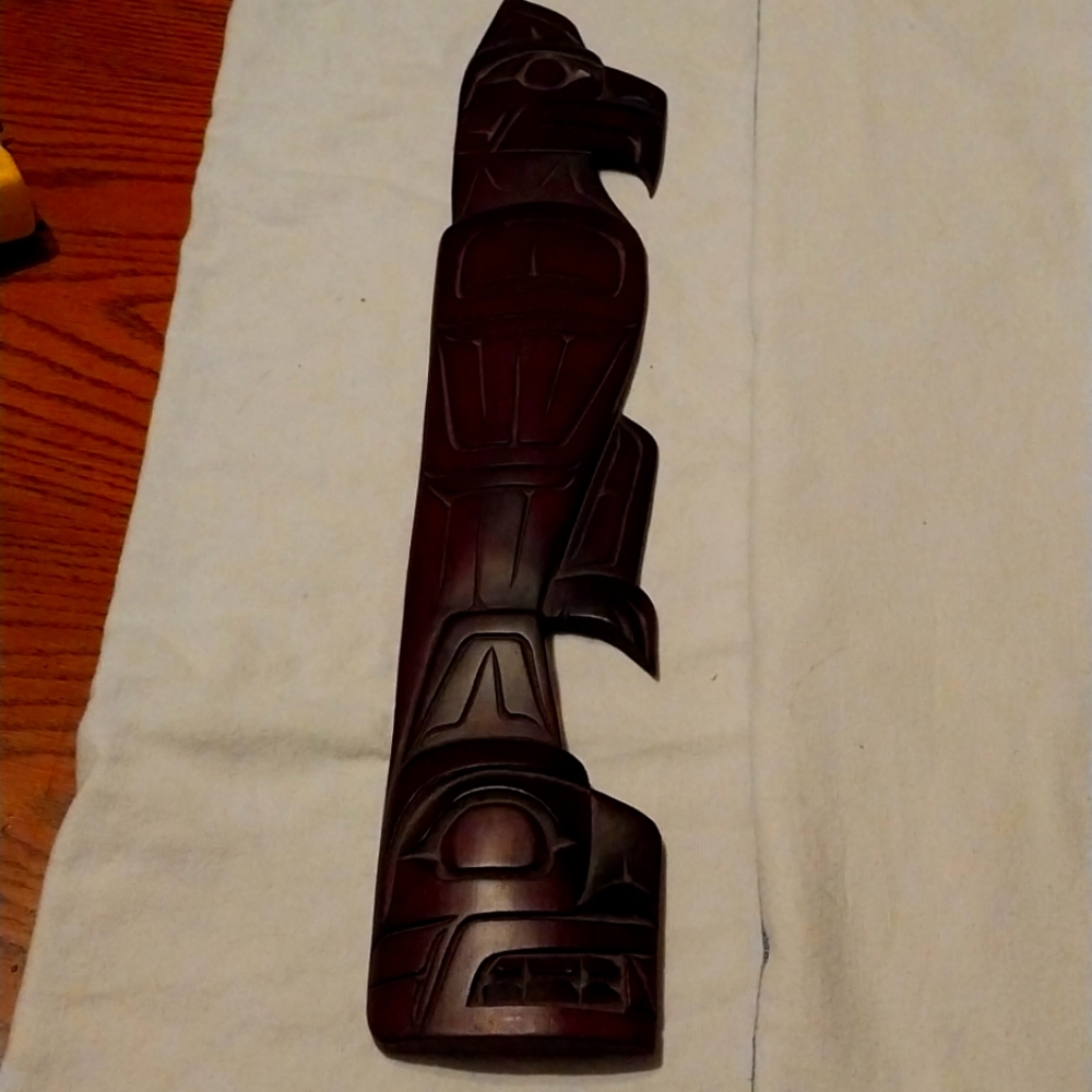 Authentic Todd Watts indigenous Genuine hand carved cedar bark totem